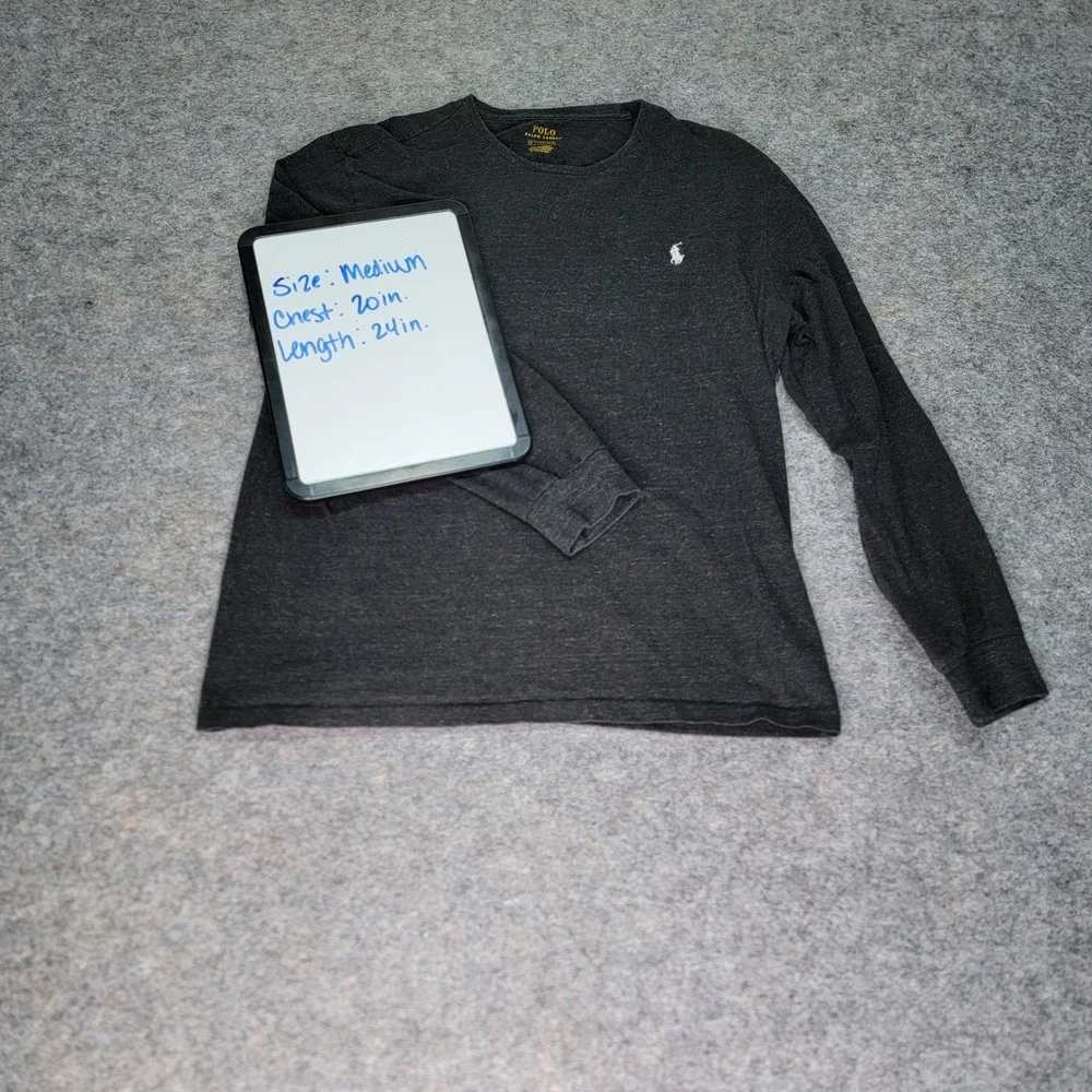 Polo Ralph Lauren Mens‎ Long Sleeve T-Shirt Gray Medium Casual Logo